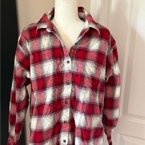 Red and White Plaid Button-Up Shacket
